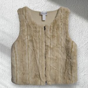 Jordan‎ Faux Fur Zip Front Vest Women’s Large Beige with Cream Collar